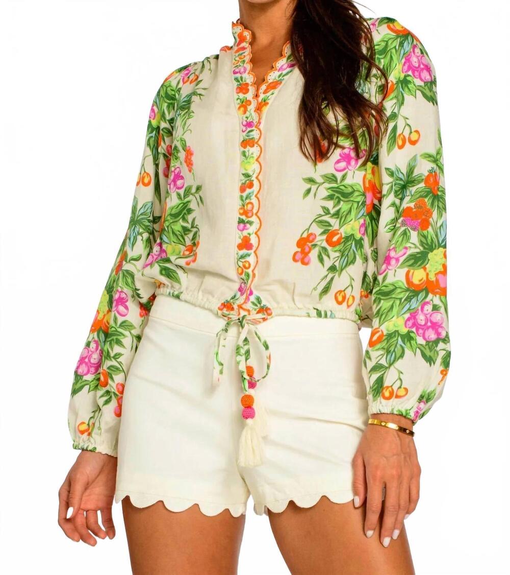 NEW ELIZABETH JAMES THE LABEL maeve balloon sleeve top in tea time
